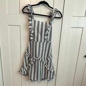 Gray and White Striped Sleeveless Summer Dress with cute tie in back - medium